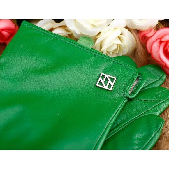 ❤️Women's Green Italian Leather Gloves Lambskin Winter Comfort Gloves - Picture 6 of 9